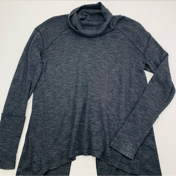 We The Free Split Back Turtleneck Raw Seams Long Sleeve Charcoal - Picture 3 of 13